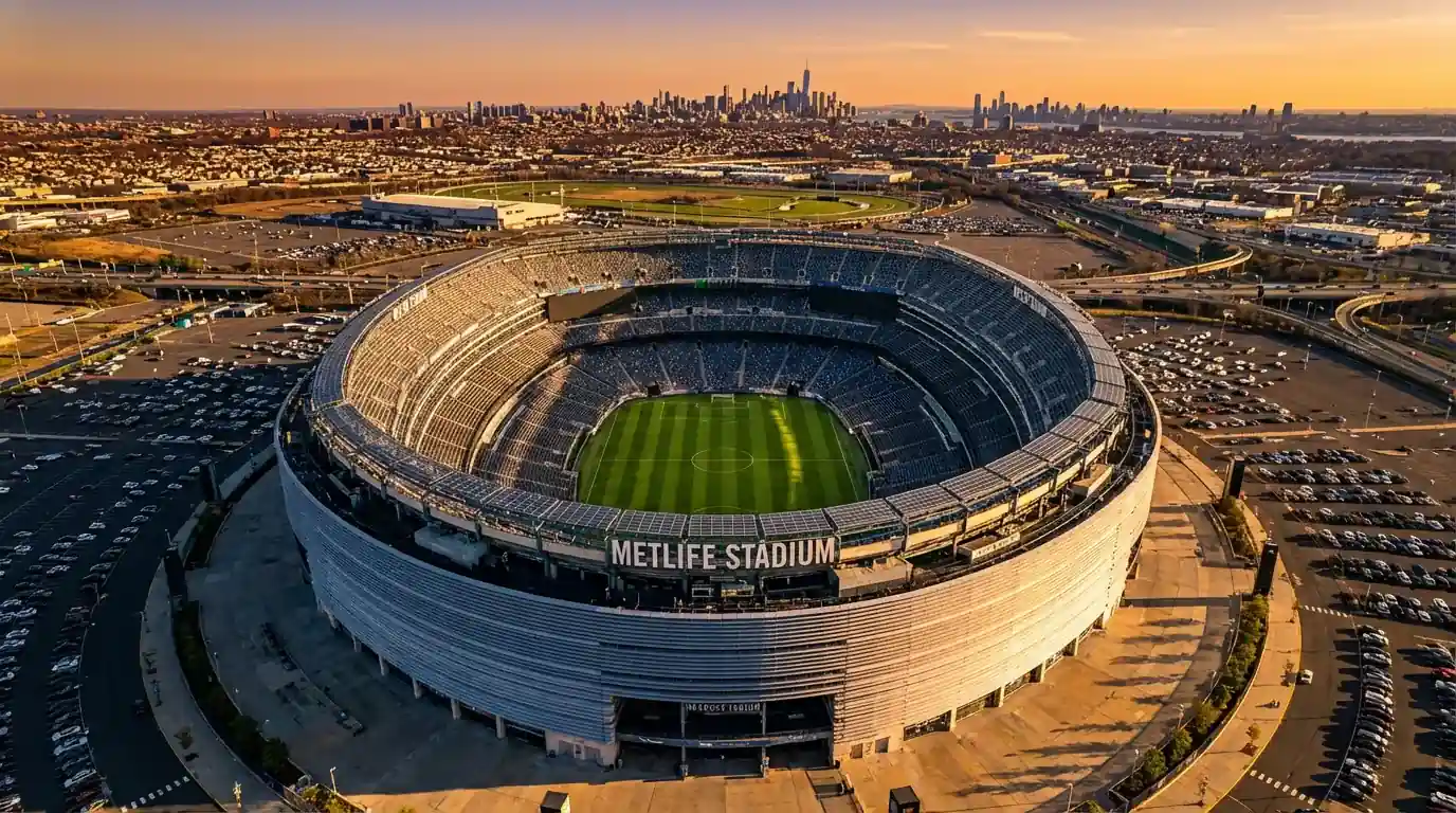 Vue du MetLife Stadium à East Rutherford, lieu de la finale de la Coupe du Monde 2026